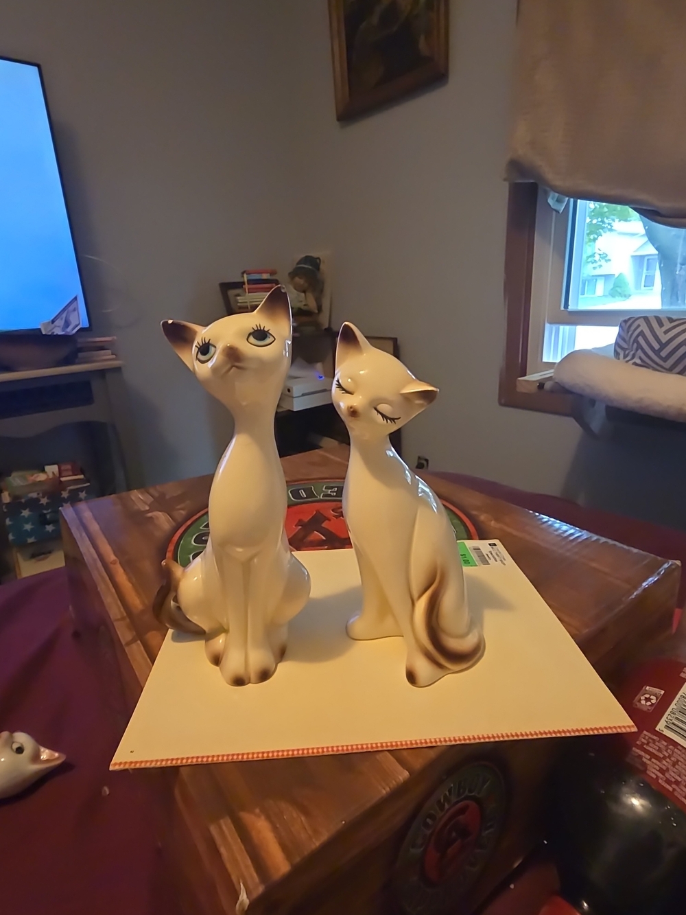 Vintage Ceramic Siamese Cat Figurines - Cream and Brown